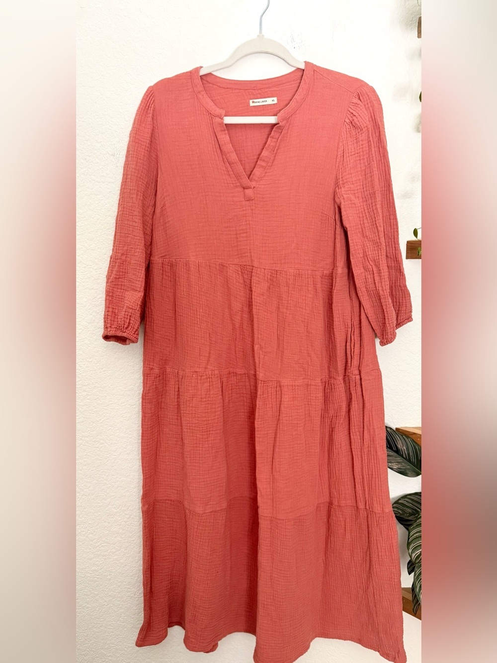 Marine Layer Annabella Gauze Midi Dress Tiered Long Sleeve Cotton Size XS